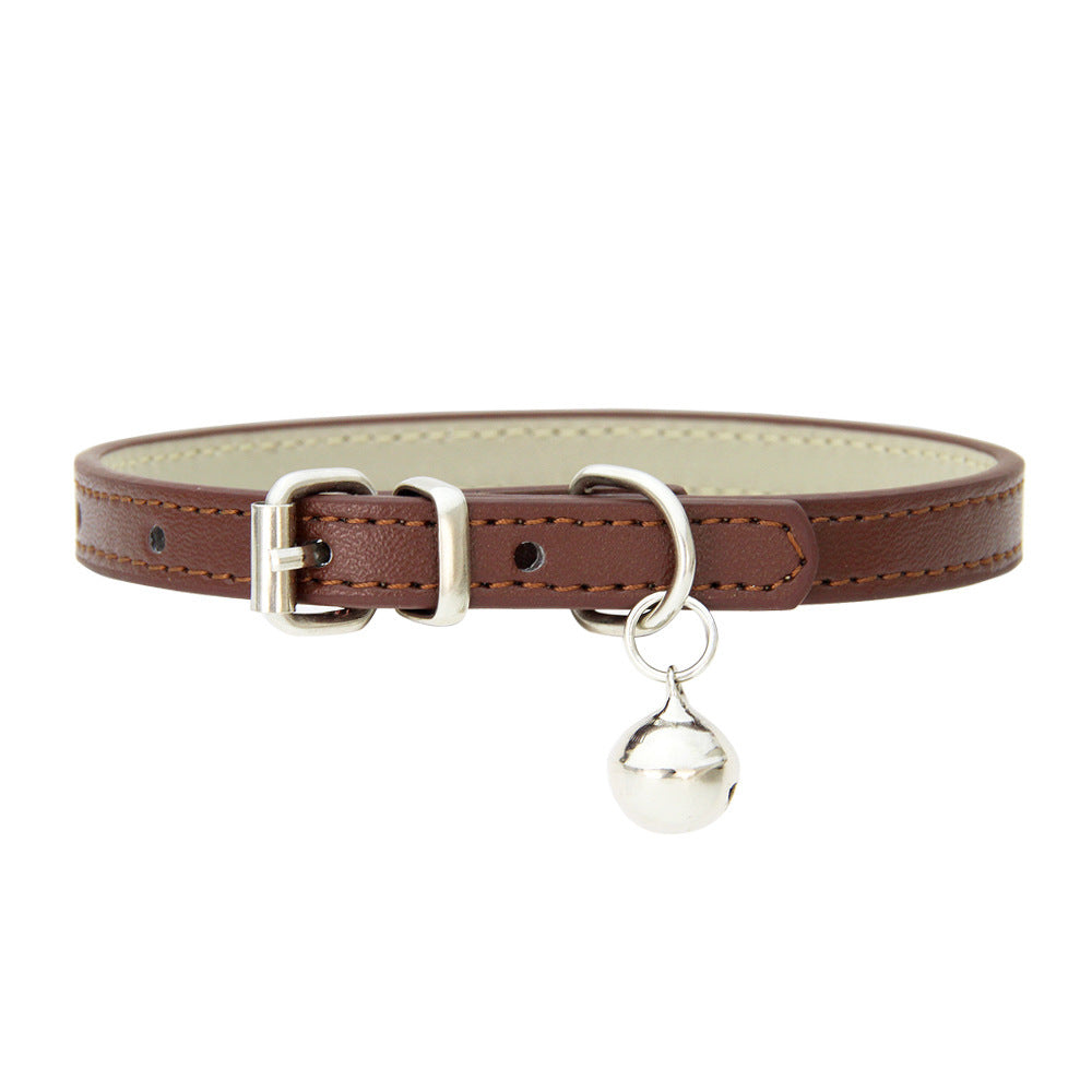 HKM-653715 Japanese Style Bell PU Leather Leash Pet Dog Collar