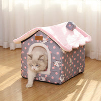HKM-653971 Cozy Removable and Washable Cat Nest in Light Green with Star and Dot Designs