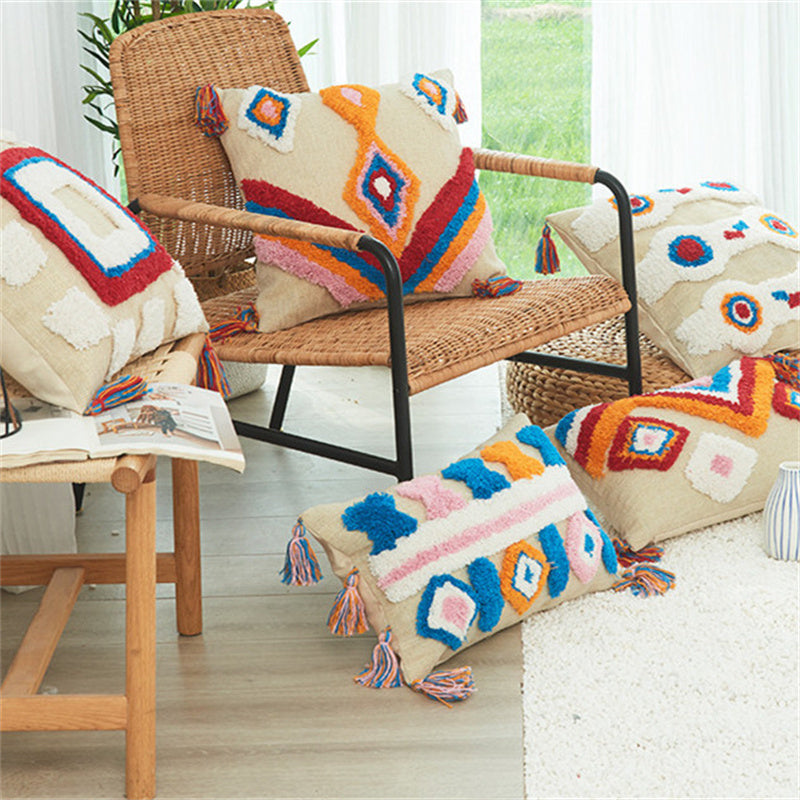HKM-653971 Vintage Handmade American Tufted Pillow Cover, 45x45cm & 30x50cm, Polyester Fiber