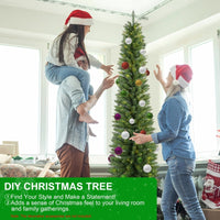 HKM-654291 PVC Pencil Christmas Tree - 5FT, 6FT, 7FT Options in Green with Multiple Tips