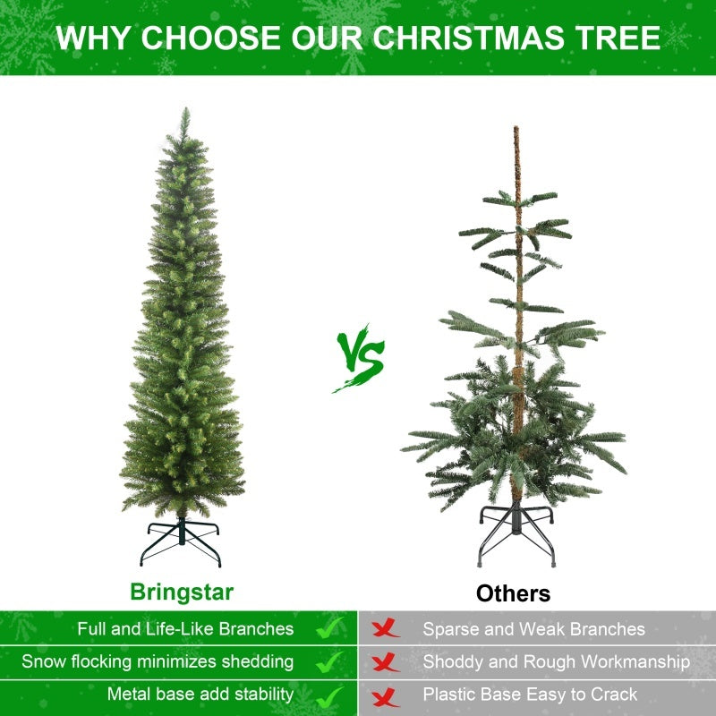 HKM-654291 PVC Pencil Christmas Tree - 5FT, 6FT, 7FT Options in Green with Multiple Tips