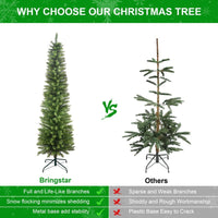 HKM-654291 PVC Pencil Christmas Tree - 5FT, 6FT, 7FT Options in Green with Multiple Tips