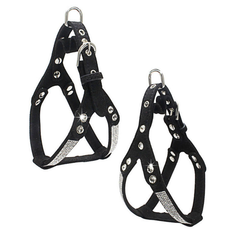 HKM-654355 Soft Suede Leather Pet Chest Harness with Adjustable Fit in Blue, Black, Red, Pink