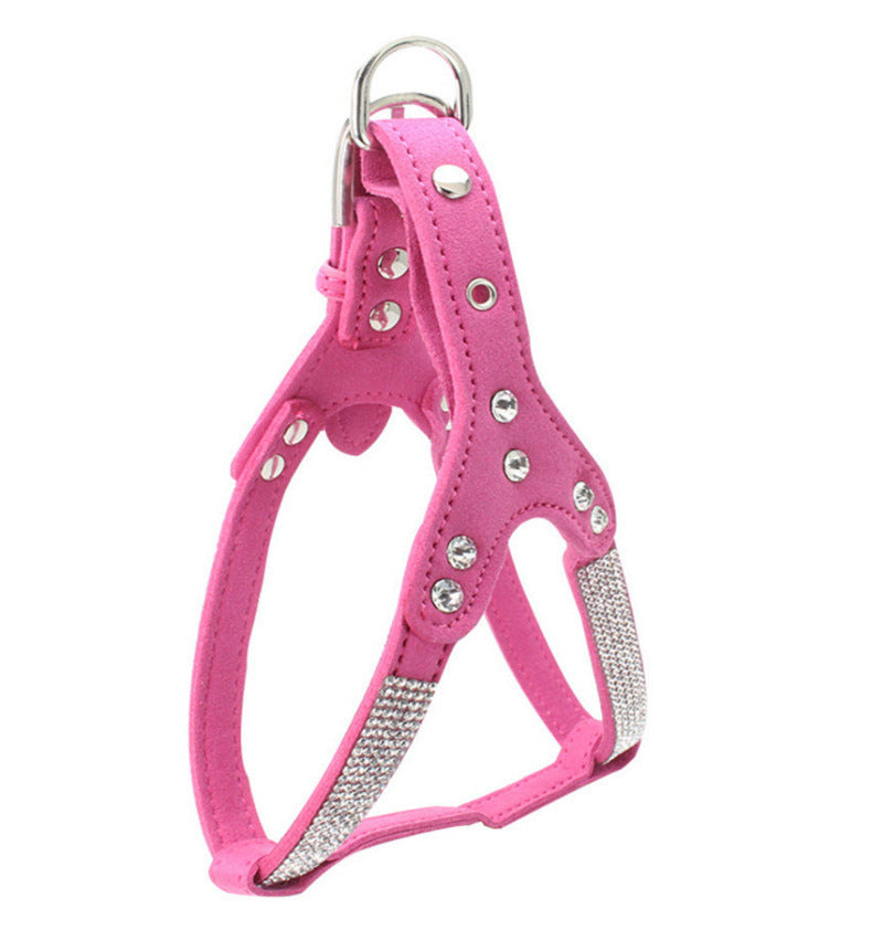 HKM-654355 Soft Suede Leather Pet Chest Harness with Adjustable Fit in Blue, Black, Red, Pink