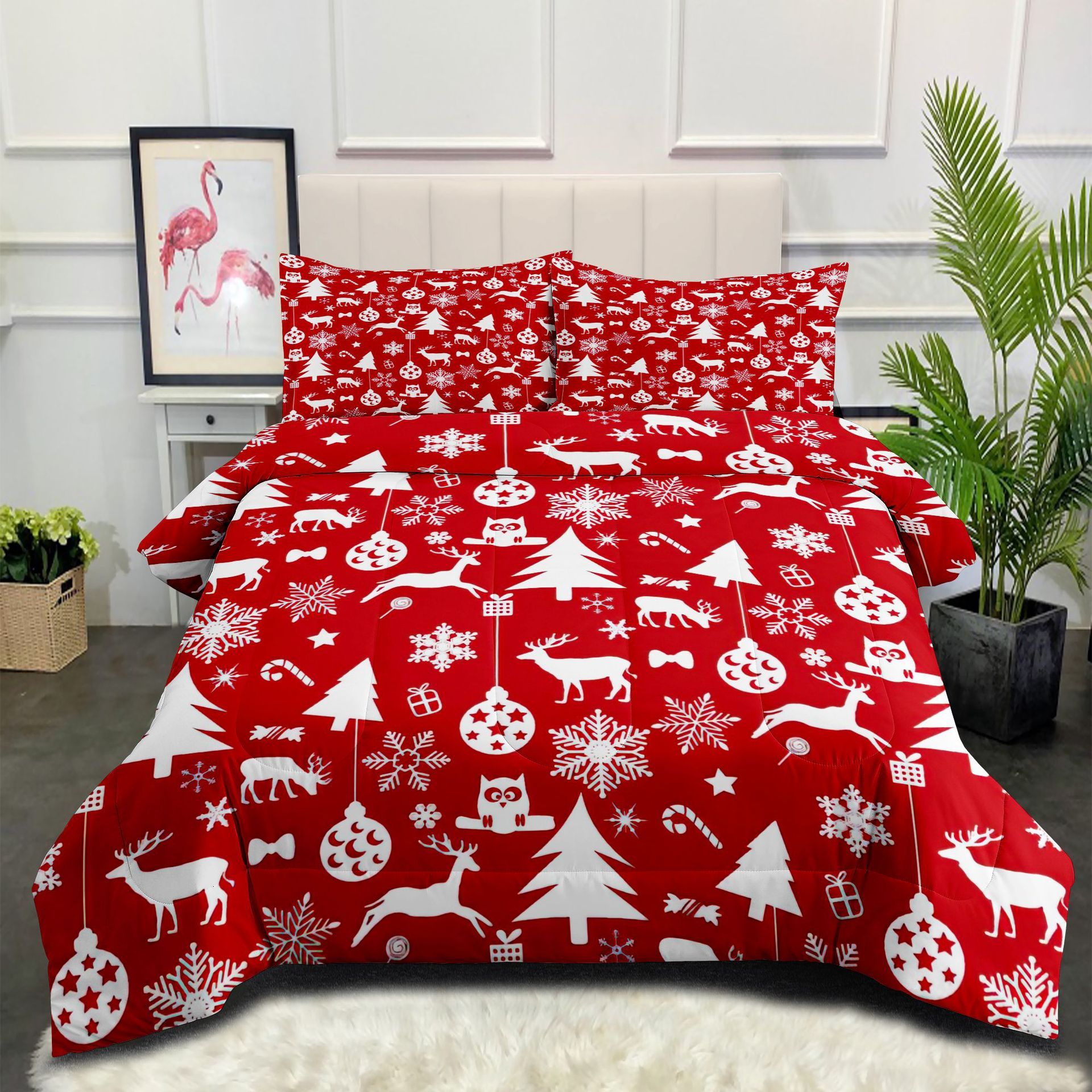 HKM-654483 Cozy Snowman Three-Piece Bedding Set in Multiple Sizes with Digital Printing