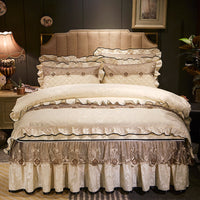 HKM-654931 Quilted Velvet Bed Skirt Set with Duvet Cover and Pillowcases in Multiple Colors