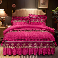 HKM-654931 Quilted Velvet Bed Skirt Set with Duvet Cover and Pillowcases in Multiple Colors