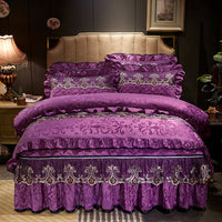 HKM-654931 Quilted Velvet Bed Skirt Set with Duvet Cover and Pillowcases in Multiple Colors