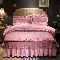HKM-654931 Quilted Velvet Bed Skirt Set with Duvet Cover and Pillowcases in Multiple Colors