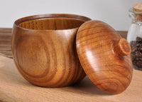 HKM-654995 Retro Solid Wood Salt Shaker with Lid - 9CM Diameter, 6.4CM Height, Frosted Finish