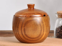 HKM-654995 Retro Solid Wood Salt Shaker with Lid - 9CM Diameter, 6.4CM Height, Frosted Finish