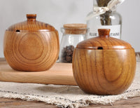 HKM-654995 Retro Solid Wood Salt Shaker with Lid - 9CM Diameter, 6.4CM Height, Frosted Finish