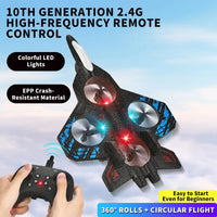 HKM-655123 360° Circling Foam RC Fighter Jet Plane with Lights - 2.4G Remote Control, Beginner-Friendly, Indoor/Outdoor Use