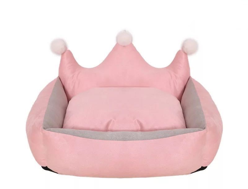 HKM-655123 Scratch Resistant Crown Nest Dog Bed - Suede & Crystal Velvet, Sizes S to XL
