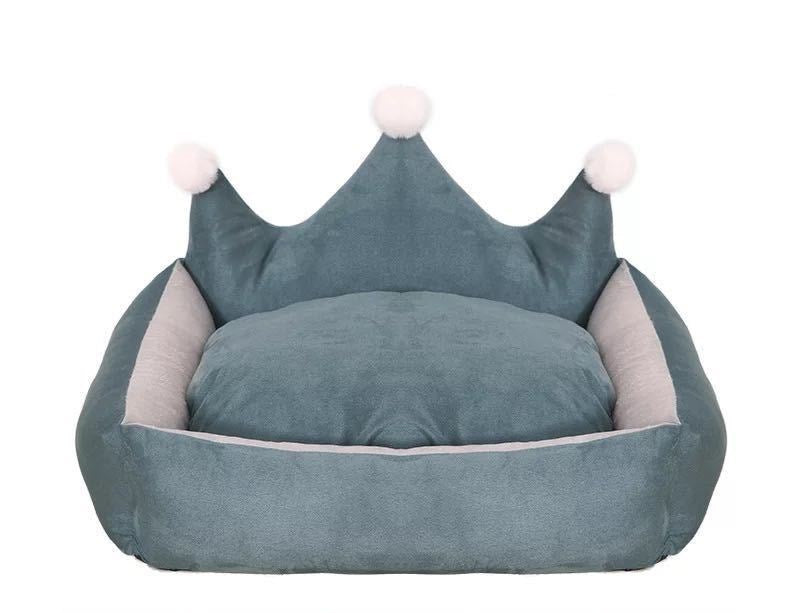 HKM-655123 Scratch Resistant Crown Nest Dog Bed - Suede & Crystal Velvet, Sizes S to XL