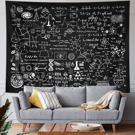 HKM-655251 Geometric Abstraction Science Mathematics Blackboard Tapestry – Polyester Fiber, Multiple Sizes