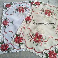 HKM-655443 Christmas Round Tablecloth with Embroidered Leaves and Floral Design, Multiple Sizes Available