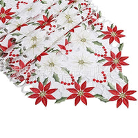HKM-655443 Christmas Round Tablecloth with Embroidered Leaves and Floral Design, Multiple Sizes Available
