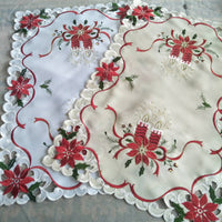 HKM-655443 Christmas Round Tablecloth with Embroidered Leaves and Floral Design, Multiple Sizes Available