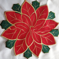 HKM-655443 Christmas Round Tablecloth with Embroidered Leaves and Floral Design, Multiple Sizes Available