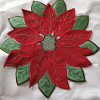 HKM-655443 Christmas Round Tablecloth with Embroidered Leaves and Floral Design, Multiple Sizes Available