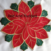 HKM-655443 Christmas Round Tablecloth with Embroidered Leaves and Floral Design, Multiple Sizes Available