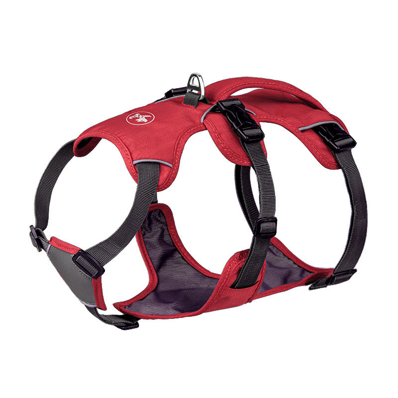 HKM-655507 Reflective Nylon Dog Harness with Hand Holding Rope - Available in Red, Orange, Blue, and Gray