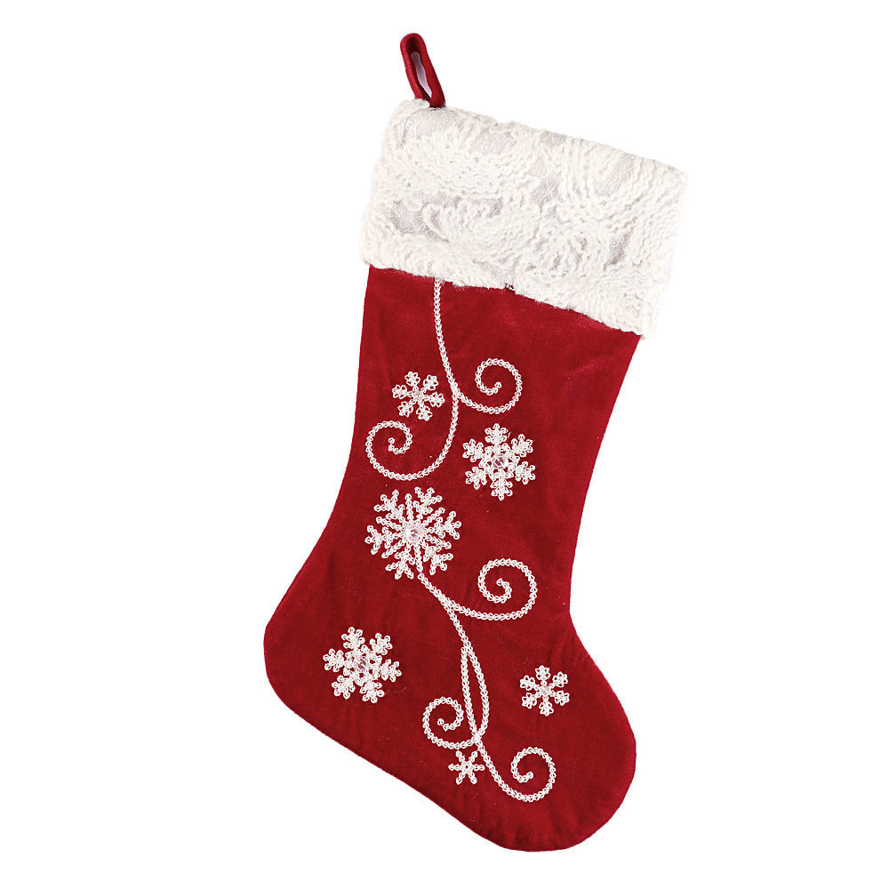 HKM-655763 Festive Velvet Snowflake Pendant Socks for Christmas Decorations
