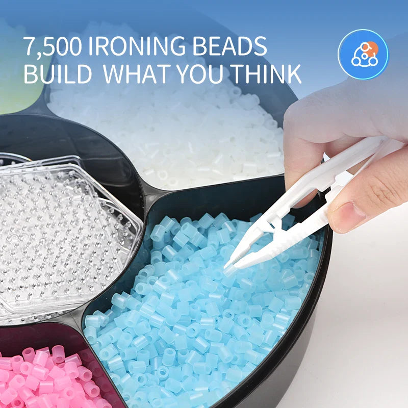 HKM-655891 DIY Assembled Glow Colorful Ironing Beads Craft Set - 7500 Pieces for Ages 6 and Up