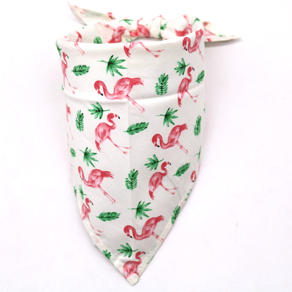 HKM-656019 Floral Cotton Pet Dog Saliva Towel in Green and Flamingo Designs, Size S/M