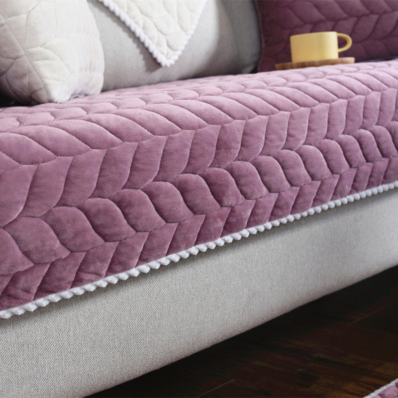 HKM-656083 Thick Plush Quilted Anti-Slip Sofa Cover for Sectional and Modular Sofas, Warm Soft Winter Design
