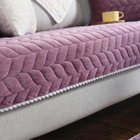 HKM-656083 Thick Plush Quilted Anti-Slip Sofa Cover for Sectional and Modular Sofas, Warm Soft Winter Design