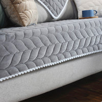 HKM-656083 Thick Plush Quilted Anti-Slip Sofa Cover for Sectional and Modular Sofas, Warm Soft Winter Design