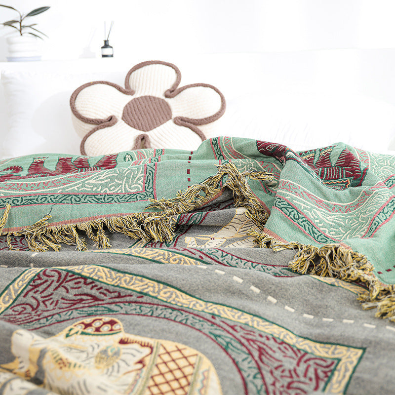 HKM-656147 Geometric Pattern Pure Cotton Gauze Blanket - Versatile Air Conditioning and Sofa Cover