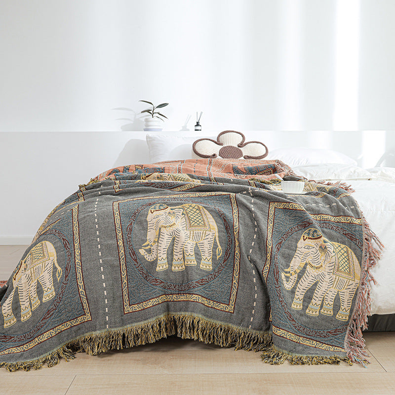 HKM-656147 Geometric Pattern Pure Cotton Gauze Blanket - Versatile Air Conditioning and Sofa Cover