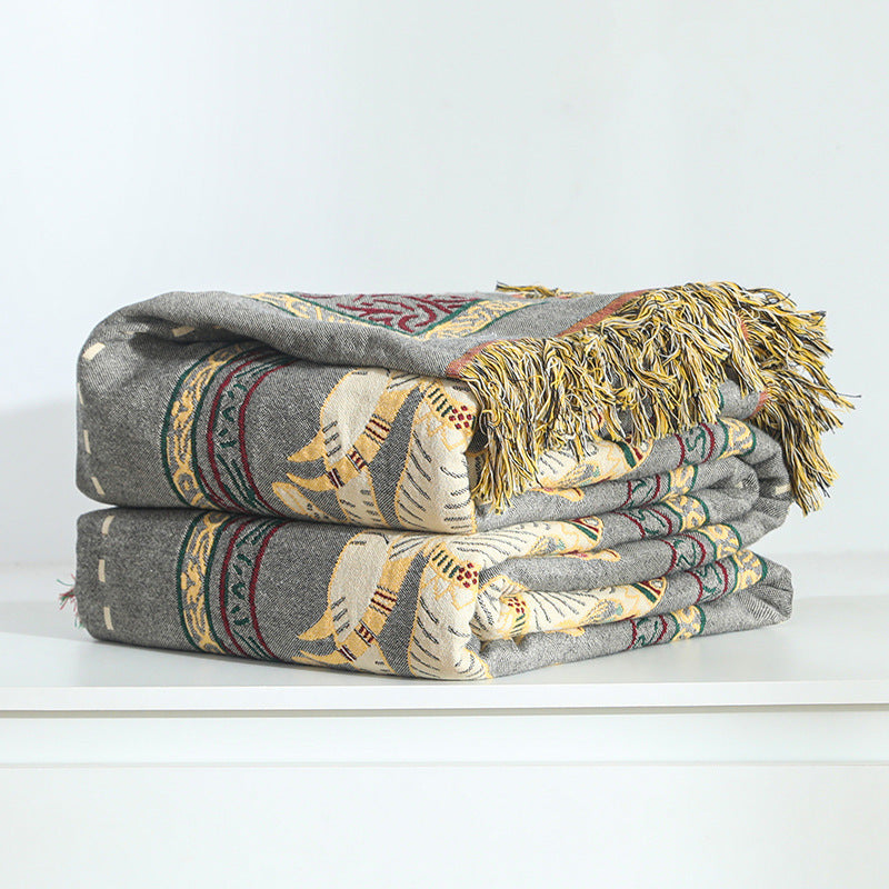HKM-656147 Geometric Pattern Pure Cotton Gauze Blanket - Versatile Air Conditioning and Sofa Cover