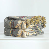 HKM-656147 Geometric Pattern Pure Cotton Gauze Blanket - Versatile Air Conditioning and Sofa Cover