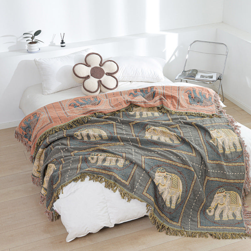 HKM-656147 Geometric Pattern Pure Cotton Gauze Blanket - Versatile Air Conditioning and Sofa Cover