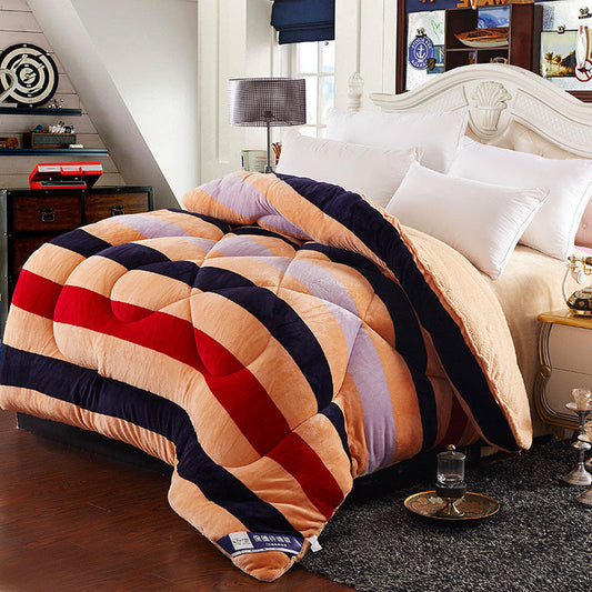 HKM-656147 Super Warm Winter Flannel Quilt - Soft Cotton Duvet with Fiber Filling, Available in Multiple Sizes and Elegant Colors