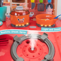 HKM-656275 Kids Cooking Play Kitchen Set with 42 Pieces, Lights, Sounds, Sink & Water Spray