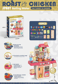 HKM-656275 Kids Cooking Play Kitchen Set with 42 Pieces, Lights, Sounds, Sink & Water Spray