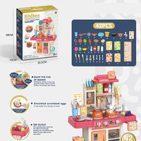 HKM-656275 Kids Cooking Play Kitchen Set with 42 Pieces, Lights, Sounds, Sink & Water Spray