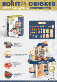 HKM-656275 Kids Cooking Play Kitchen Set with 42 Pieces, Lights, Sounds, Sink & Water Spray