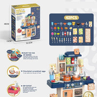 HKM-656275 Kids Cooking Play Kitchen Set with 42 Pieces, Lights, Sounds, Sink & Water Spray
