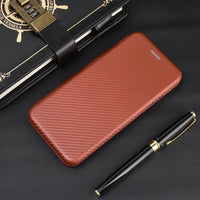 HKM-656403 Brushed Carbon Fiber Wallet Style Phone Protective Holster for Apple Devices - Multiple Color Options