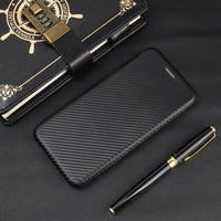 HKM-656403 Brushed Carbon Fiber Wallet Style Phone Protective Holster for Apple Devices - Multiple Color Options