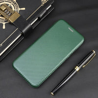 HKM-656403 Brushed Carbon Fiber Wallet Style Phone Protective Holster for Apple Devices - Multiple Color Options