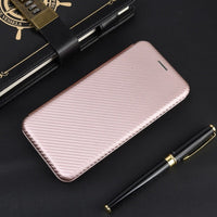 HKM-656403 Brushed Carbon Fiber Wallet Style Phone Protective Holster for Apple Devices - Multiple Color Options