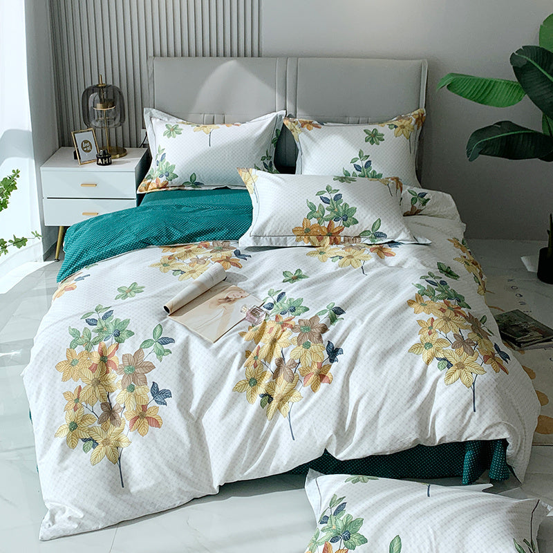 HKM-656467 Nordic 4-Piece Cotton Bed Linen Set with Quilt Cover in Various Colors