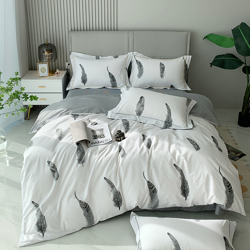 HKM-656467 Nordic 4-Piece Cotton Bed Linen Set with Quilt Cover in Various Colors
